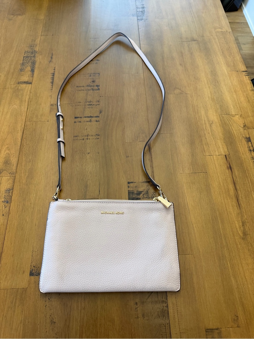Michael Kors Pale Pink Pebbled Leather Crossbody Bag with Gold Hardware